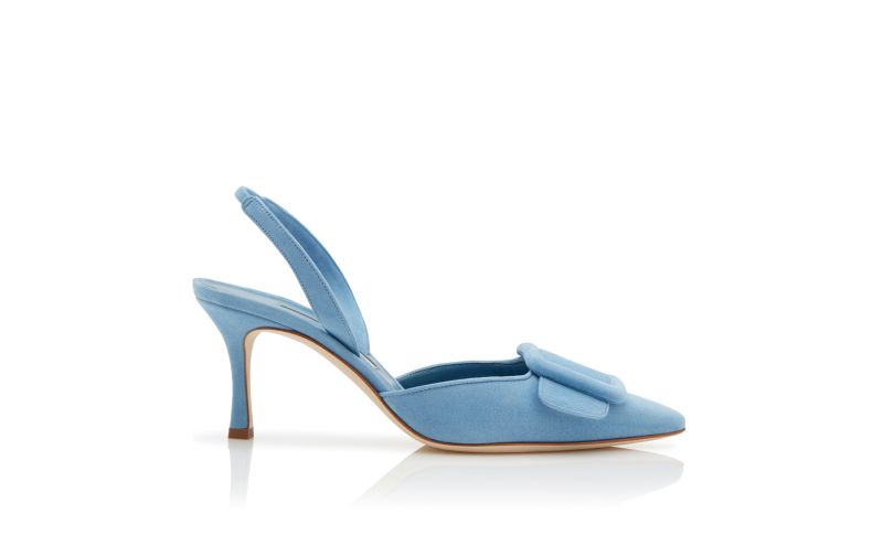 Side view of Maysli, Light Blue Suede Buckle Detail Slingback Pumps - US$925.00