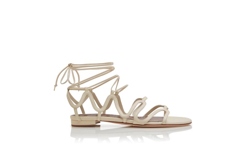 Side view of Fawdaflat, Light Cream Nappa Leather Flat Sandals  - US$1,235.00