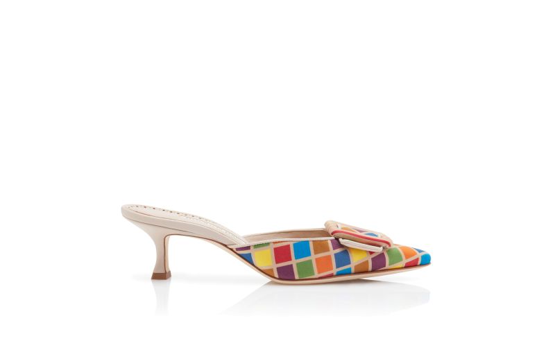 Side view of Maysalebi, Multicoloured Silk Buckle Detail Mules - US$995.00