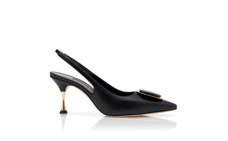 Side view of Chiaransli, Black Nappa Leather Slingback Pumps - US$1,085.00