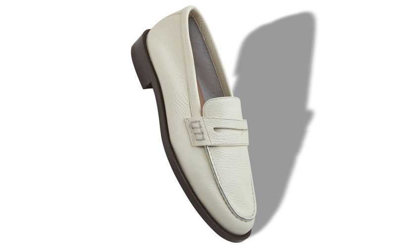 Perry, White Calf Leather Penny Loafers - US$995.00 