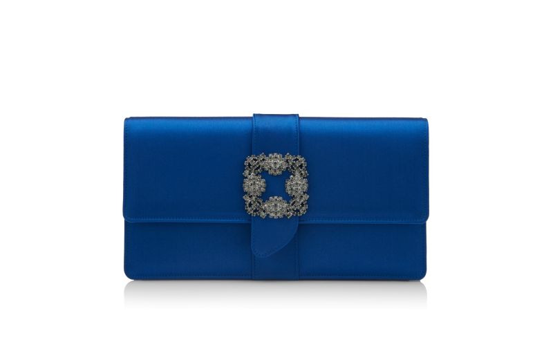 Side view of Capri, Blue Satin Jewel Buckle Clutch - US$1,885.00