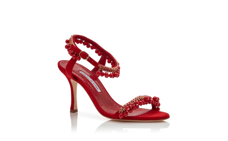 Ravellanu, Red Suede Jewel Embellished Sandals  - €1,495.00