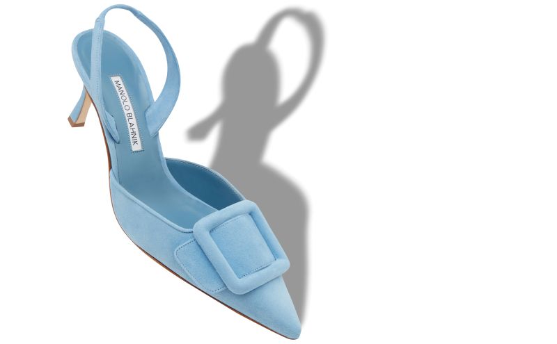 Maysli, Light Blue Suede Buckle Detail Slingback Pumps - US$925.00 