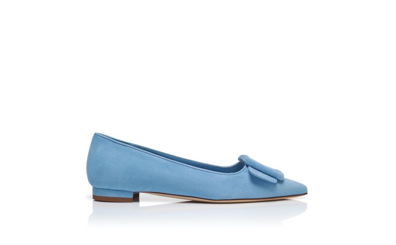 Side view of Maysalepumpflat, Light Blue Suede Buckle Detail Flat Pumps - US$875.00