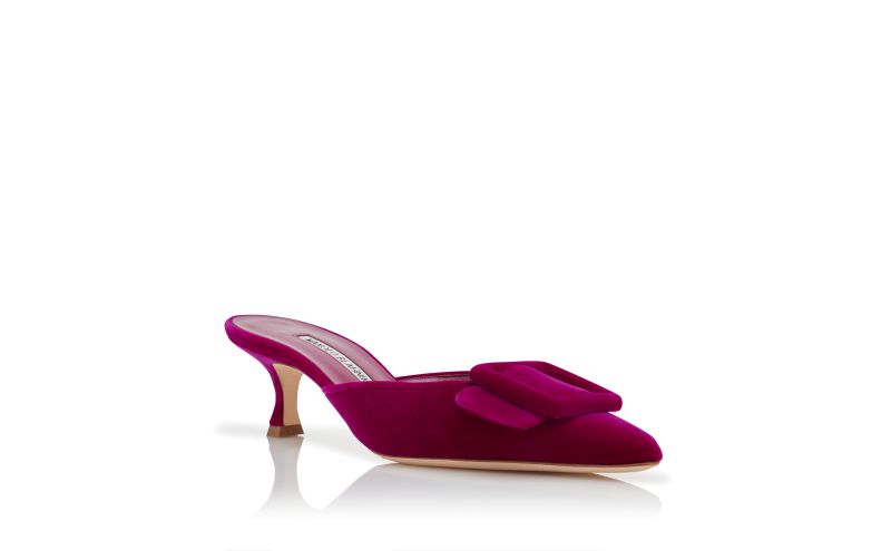 Maysale, Purple Velvet Buckle Detail Mules - US$795.00