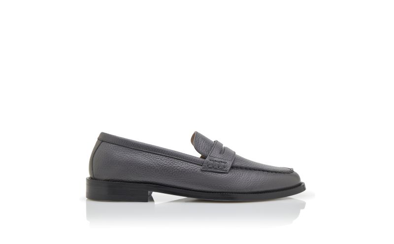 Side view of Perry, Dark Grey Calf Leather Penny Loafers - £363.00