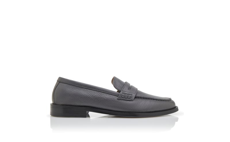 Side view of Perry, Dark Grey Calf Leather Penny Loafers - £725.00