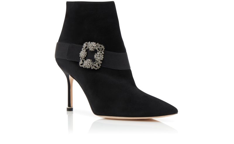 Plinianu, Black Suede Jewel Buckle Ankle Boots  - AU$2,405.00