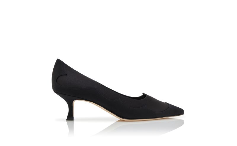 Side view of Fabraka, Black Crepe De Chine Scalloped Pumps - £348.00