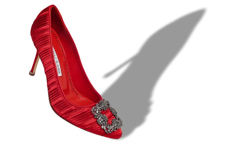 Hangisi 90, Red Satin Jewel Buckle Pumps - US$1,345.00 