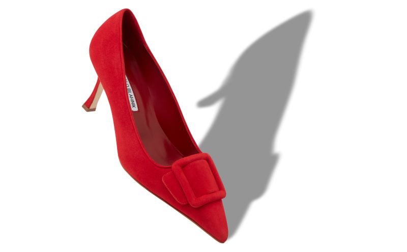 Maysalepump 90, Bright Red Suede Buckle Detail Pumps - US$845.00 