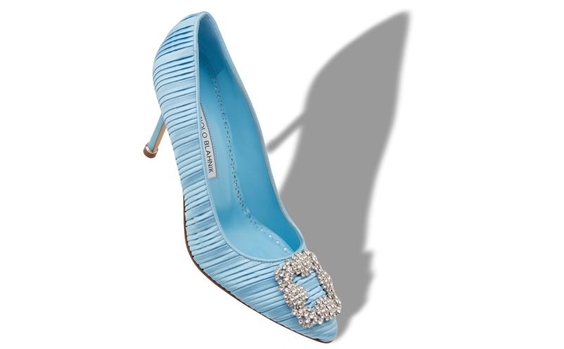 Hangisi 90, Light Blue Satin Jewel Buckle Pumps - £1,065.00 