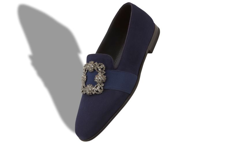 Carlton, Navy Blue Suede Jewel Buckle Loafers - CA$1,815.00