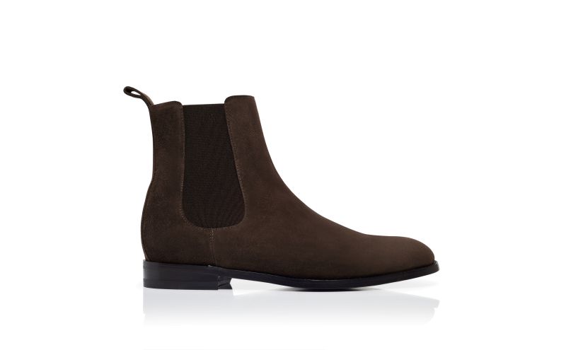 Side view of Delsa, Brown Suede Ankle Boots - US$1,095.00