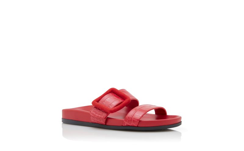 MAYFU, Red Calf Leather Buckle Detail Flat Mules, 645 GBP