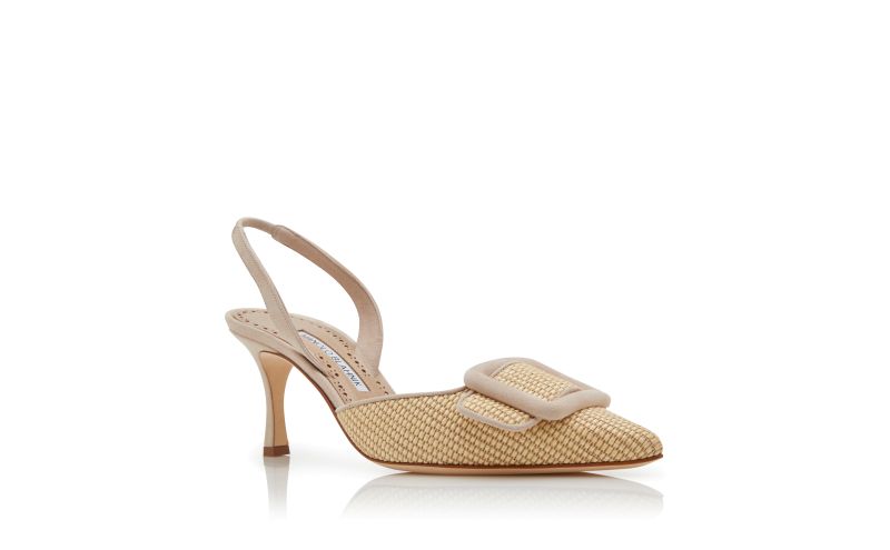 Mayslibi, Beige Raffia Buckle Detail Slingback Pumps - AU$1,525.00