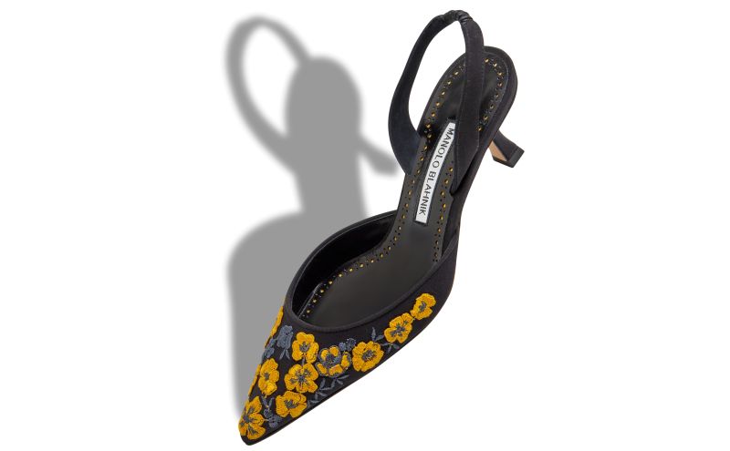 Carolyne, Black and Yellow Silk Slingback Pumps - US$1,350.00