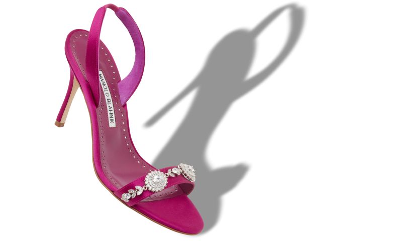 LAMISAN, Pink Satin Embellished Slingback Sandals, 1425 CAD