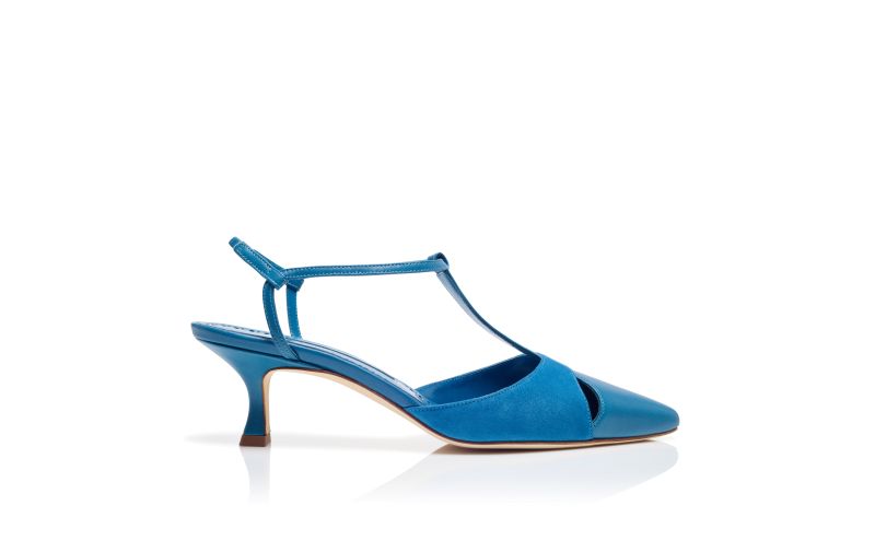 Side view of Turgimod, Blue Nappa Leather T-Bar Pumps - US$1,025.00