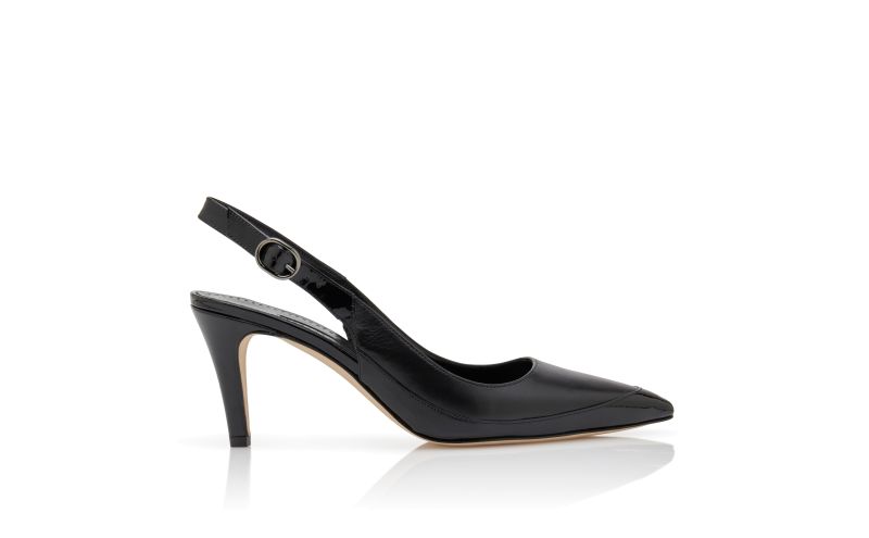 Side view of Telemaca, Black Nappa Leather Slingback Pumps - CA$1,165.00