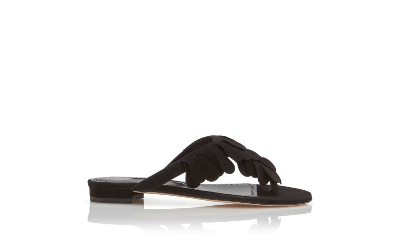 Side view of Tamako, Black Suede Strappy Sandals - €795.00