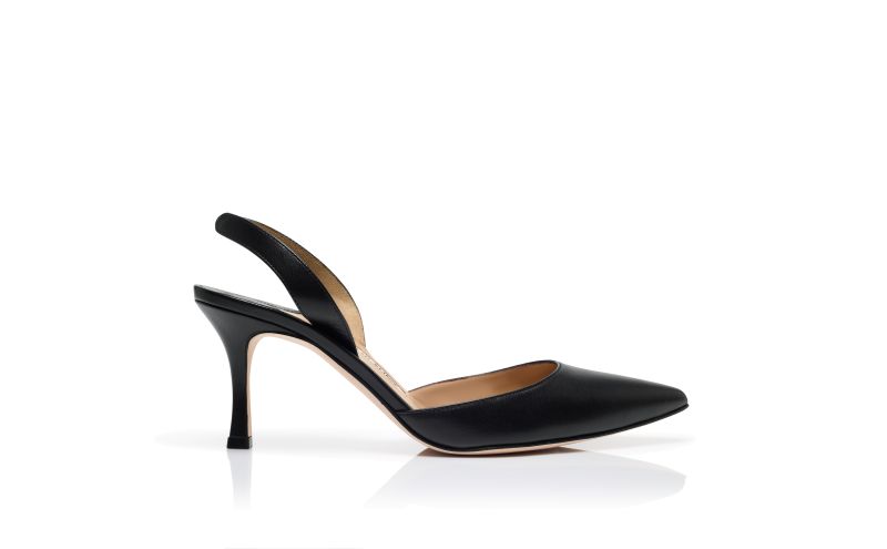 Side view of Carolyne 70, Black Leather Slingback Pumps - US$695.00