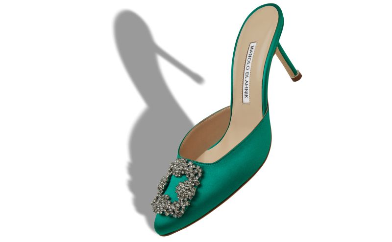 Hangisimu, Green Satin Jewel Buckle Mules - £950.00