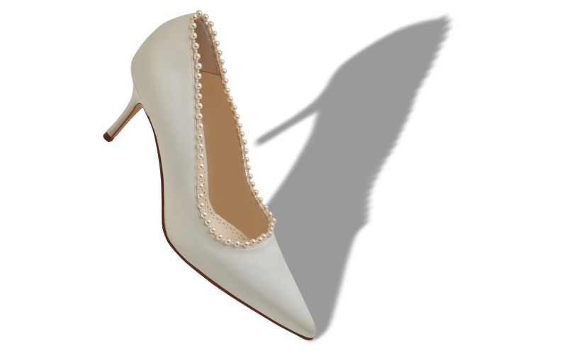 Kifat, Light Cream Satin Pearl Detail Pumps - AU$2,195.00 