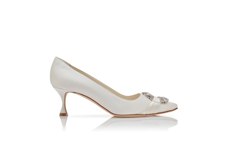 Side view of Maidapump, Cream Satin Embellished Buckle Pumps  - US$747.00