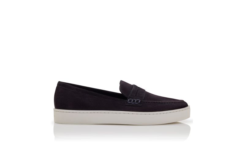 Side view of Ellis, Navy Blue Suede Slip-On Loafers - US$775.00