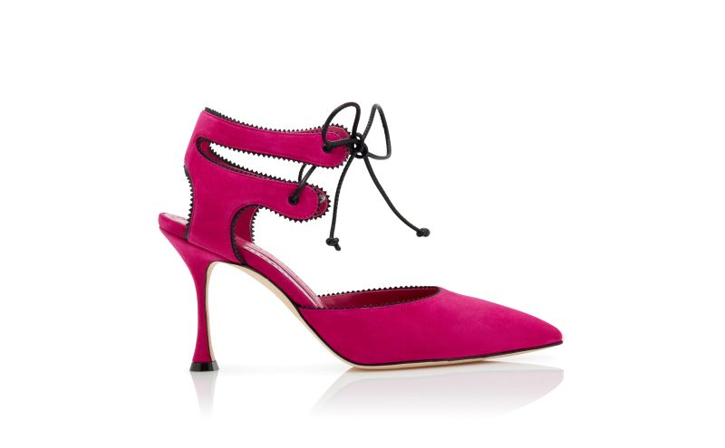 Side view of Osmana, Pink Suede Pinking Detail Pumps - €1,045.00