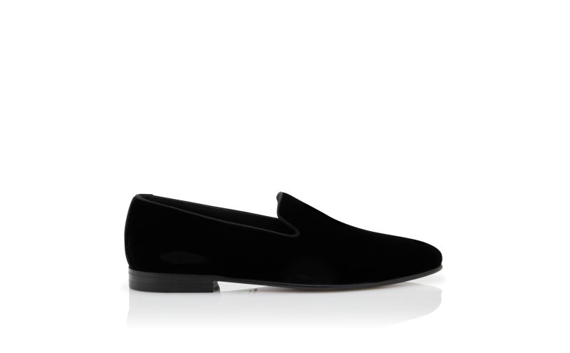 Side view of Mario, Black Velvet Loafers  - AU$1,345.00