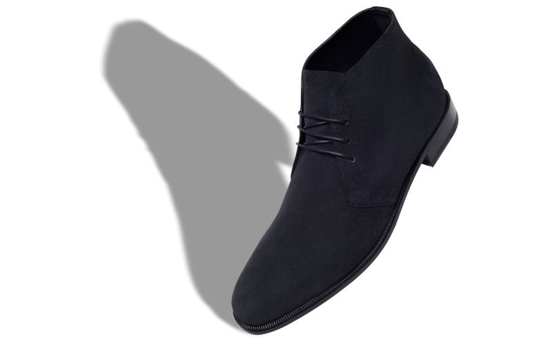 Berwick, Navy Blue Suede Lace-Up Ankle Boots - US$975.00