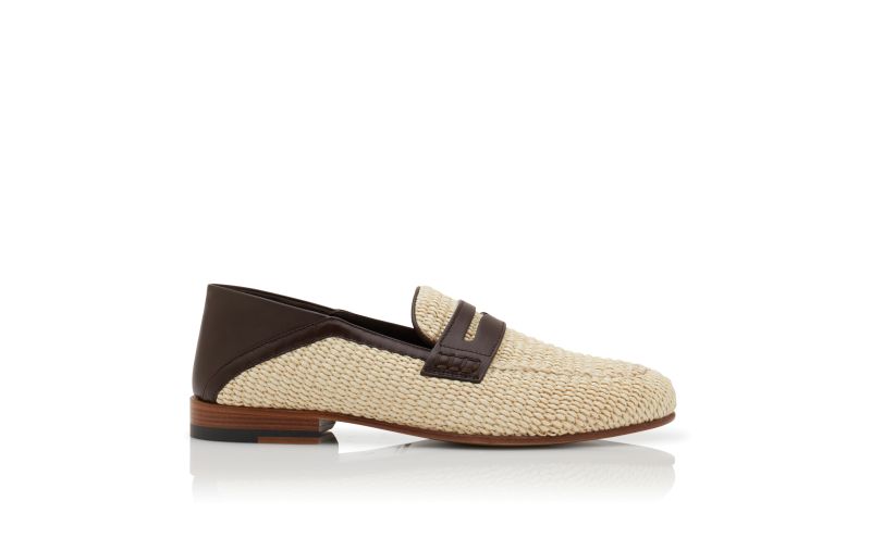 PADSTOW | Men's Cream and Red Raffia Penny Loafers | Manolo Blahnik