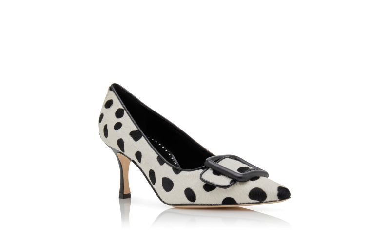 Maysalepump 70, White and Black Calf Hair Buckle Detail Pumps - €473.00