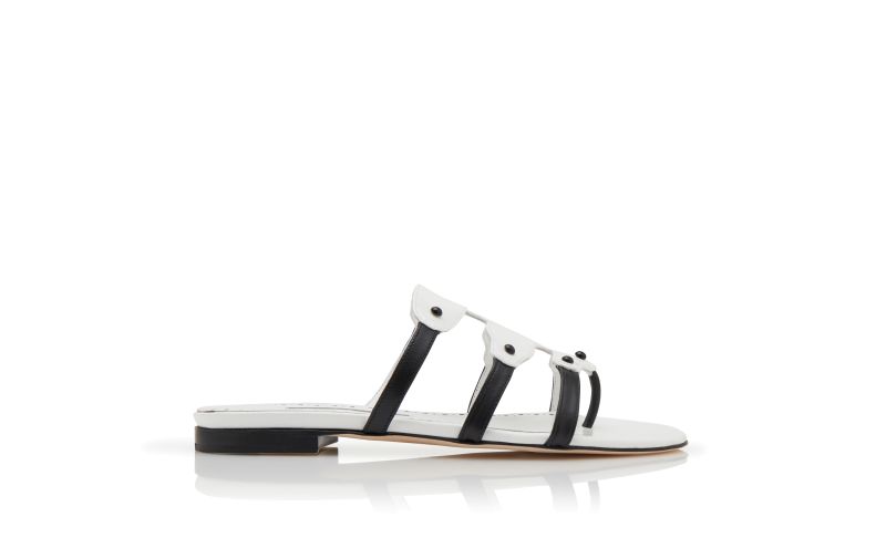 Side view of Syracusaflat, White Patent Leather Flat Sandals  - €388.00
