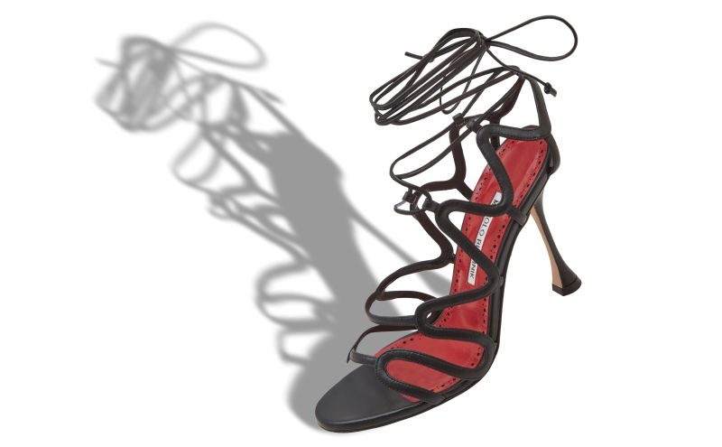 Fawda, Black Nappa Leather Strappy Sandals  - AU$2,025.00