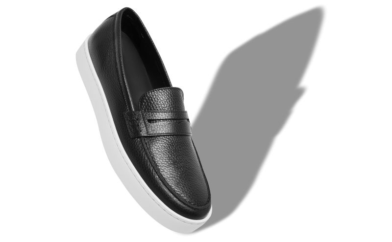 Ellis, Black Calf Leather Slip-On Loafers - US$695.00 