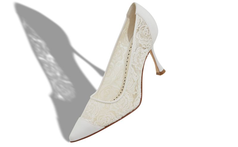 Sololaria, White Lace Pointed Toe Pumps - €845.00