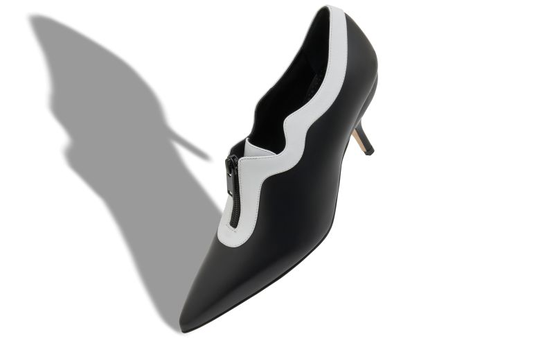 Zeynep, Black and White Calf Leather Zip Detail Pumps - £388.00