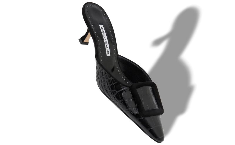 Maysalebi, Black Calf Leather Buckle Detail Mules - US$875.00 