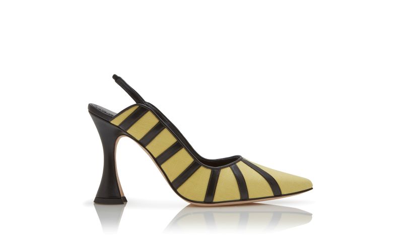 Side view of Hodouby, Yellow and Black Linen  Slingback Pumps - CA$1,465.00