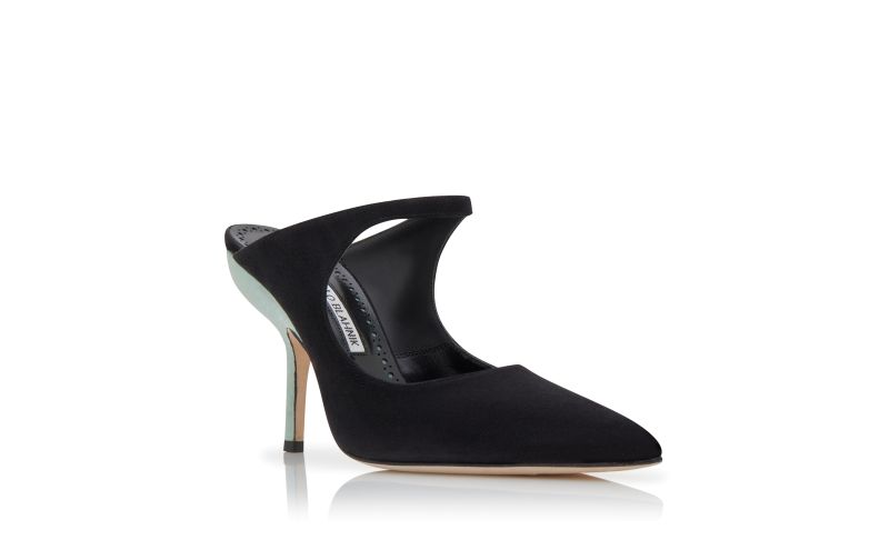 Mera, Black and Green Suede Pointed Toe Mules - £270.00