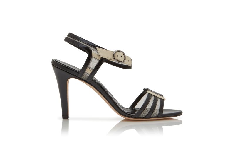 Side view of Cha'am, Black and Cream Patent Leather Sandals - £815.00