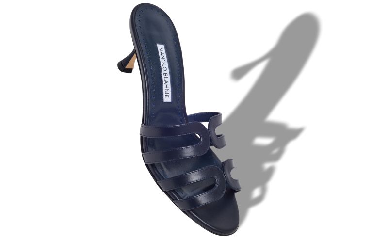 Ahwak, Navy Blue Calf Leather Mules - US$945.00 