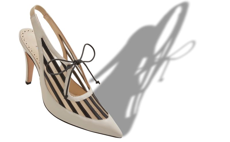 Khalilac, Light Cream and Black Patent Leather Slingback Pumps  - CA$1,465.00 