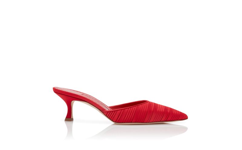 Side view of Carolynemu, Red Satin Pointed Toe Mules - £695.00