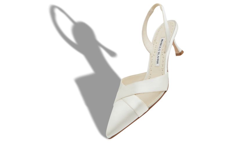 Oyounasli, Light Cream Satin Crossover Slingback Pumps - US$965.00