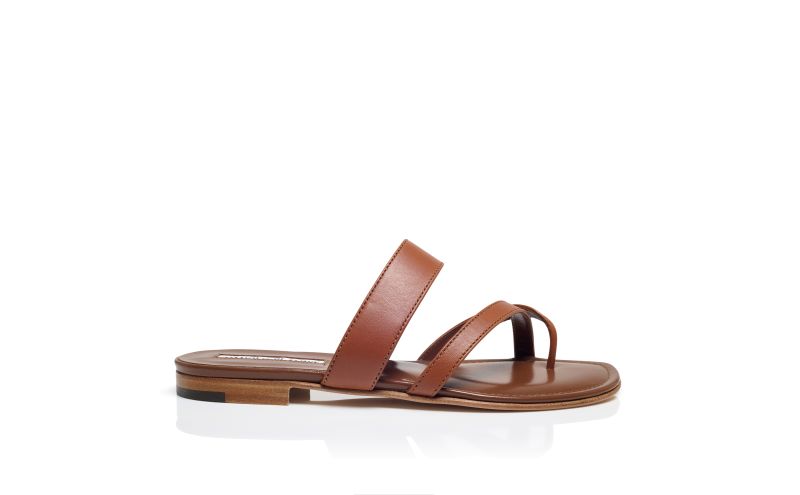 Side view of Susa, Brown Nappa Leather Crossover Flat Sandals  - US$825.00